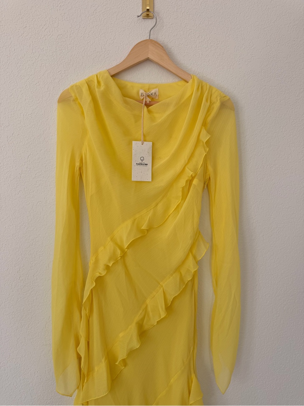 Chiffon Ruffle Maxi Dress in Yellow by